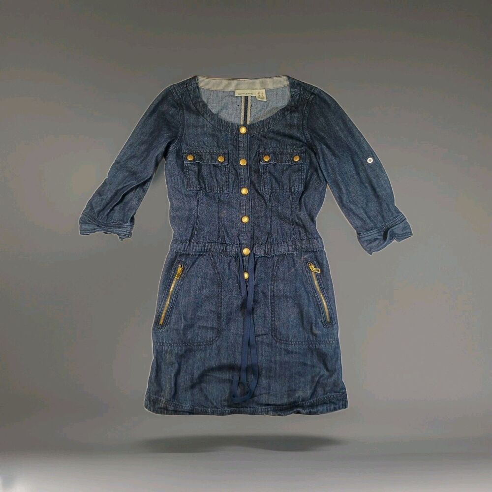 DKNY Jeans Blue Denim Mini Dress Button Sleeve Casual Dress Women's Size Small
